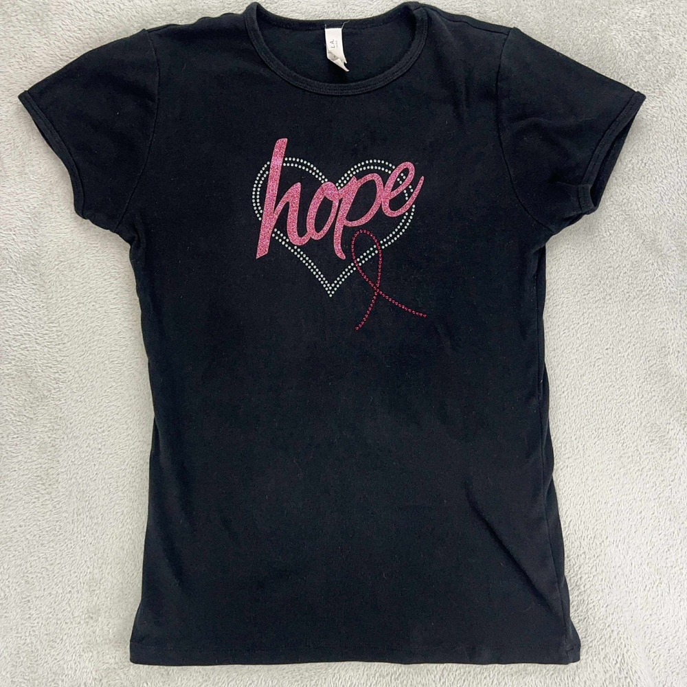 Bella Canvas Hope Rhinestone T-Shirt Breast Cancer Awareness Graphic Tee Size L
